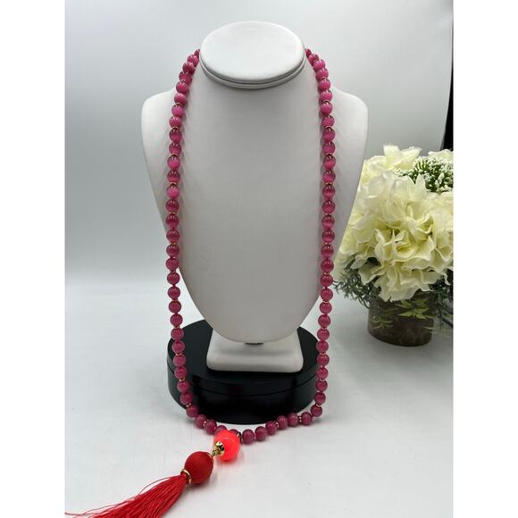Kate Spade In the swing of things Pink Coral Beaded Tassel Long Necklace - Picture 2 of 9